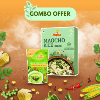 almond broccoli soup and magcho rice combo